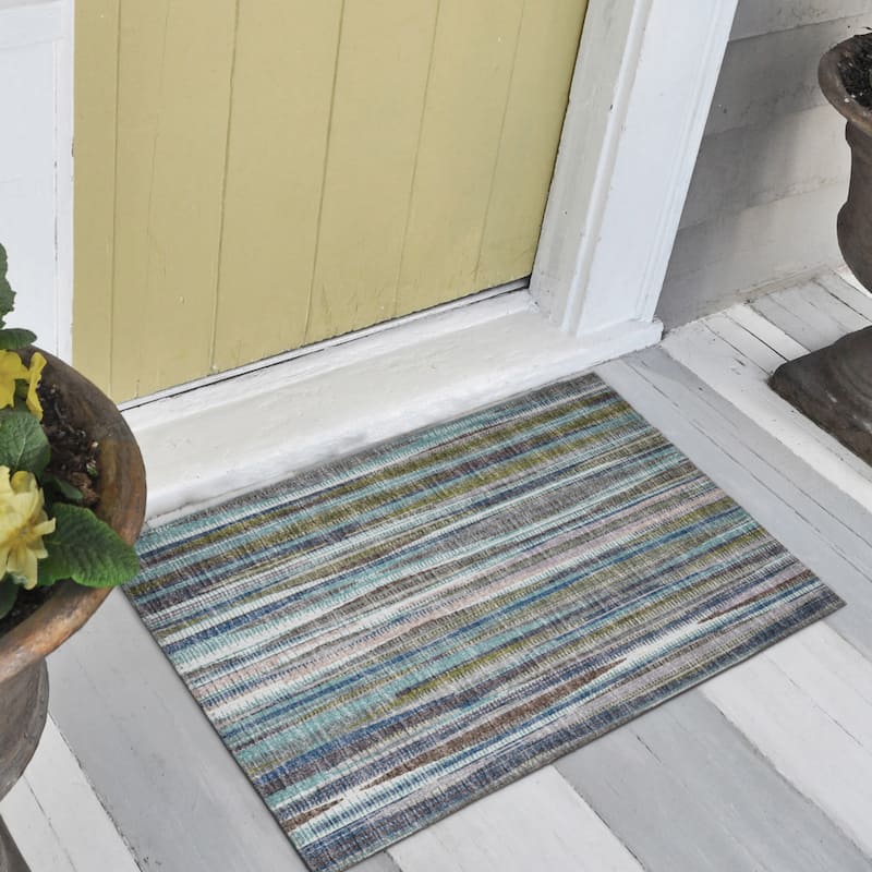 Indoor/Outdoor Waverly Modern Stripes Washable Rug - 1'8" x 2'6" - Plum