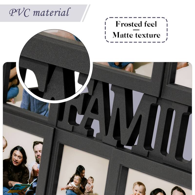 Holaura Family 8 Opening Family Picture Frames Collage Wall Decor for 4x6 Pictures Blacke