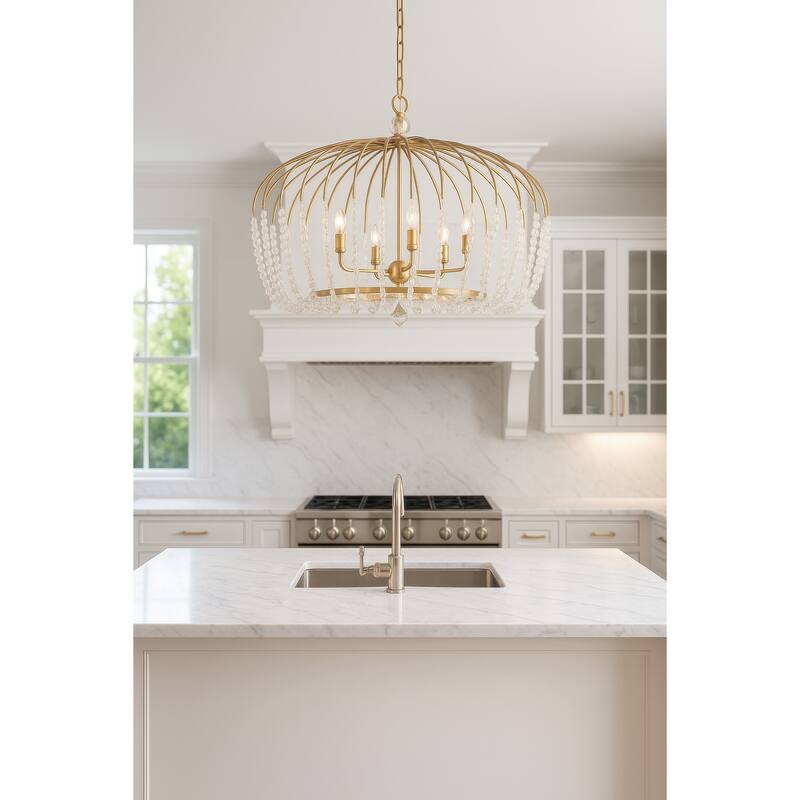 Varaluz Voliere 6-Light Crystal Oval Pendant - Havana Gold