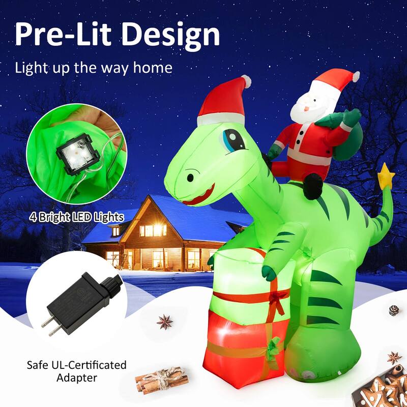 Costway 8FT Inflatable Christmas Santa Claus Dinosaur LED Lighted - See Details
