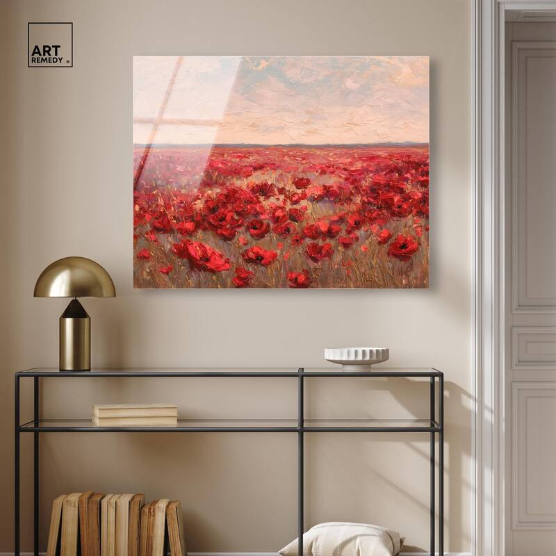 Sea of Red Poppies I Acrylic by Art Remedy, Ready to Hang