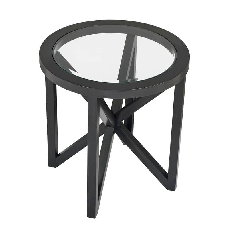 Modern Round Glass Coffee Table with Solid Wood Base - Tempered Glass Top for Living Room, Terrace, Study