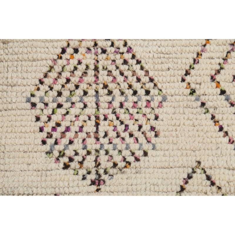 Ivory Moroccan Oriental Area Rug Handmade Tribal Wool Carpet - 5'0"x 8'8"