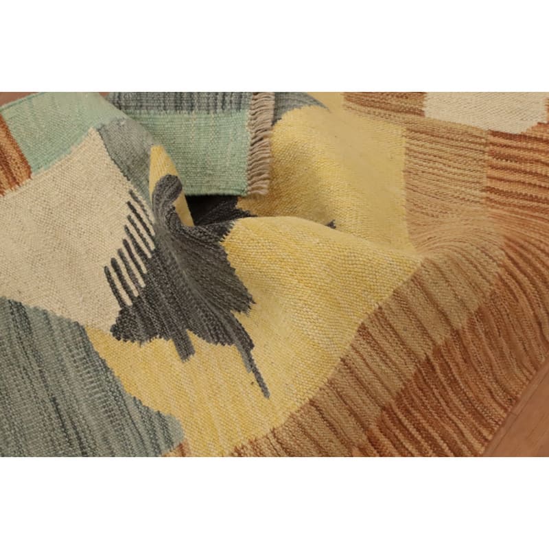 Hand Woven Oriental 100% Wool Carpet Southwestern Modern Multi-Colored Kilim Runner Rug - 8' 3'' X 2' 1''