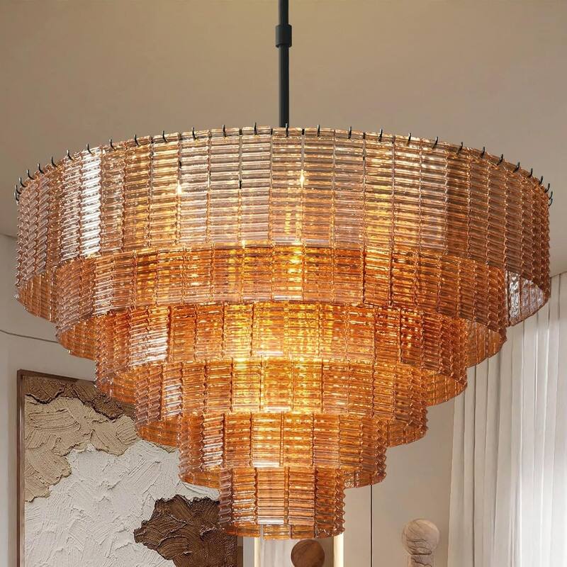 KAYLA Rectangle Ceiling Chandeliers Big Home Decoration Large Hanging Lamps for Dining Room,Pendant Lights - 41in - Black
