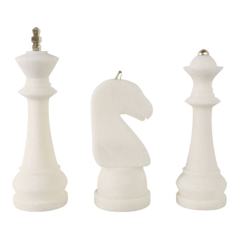 Polyresin Decorative Objects Chess Design (Set of 3) - 16/14/13" White - 5" x 5" x 16"