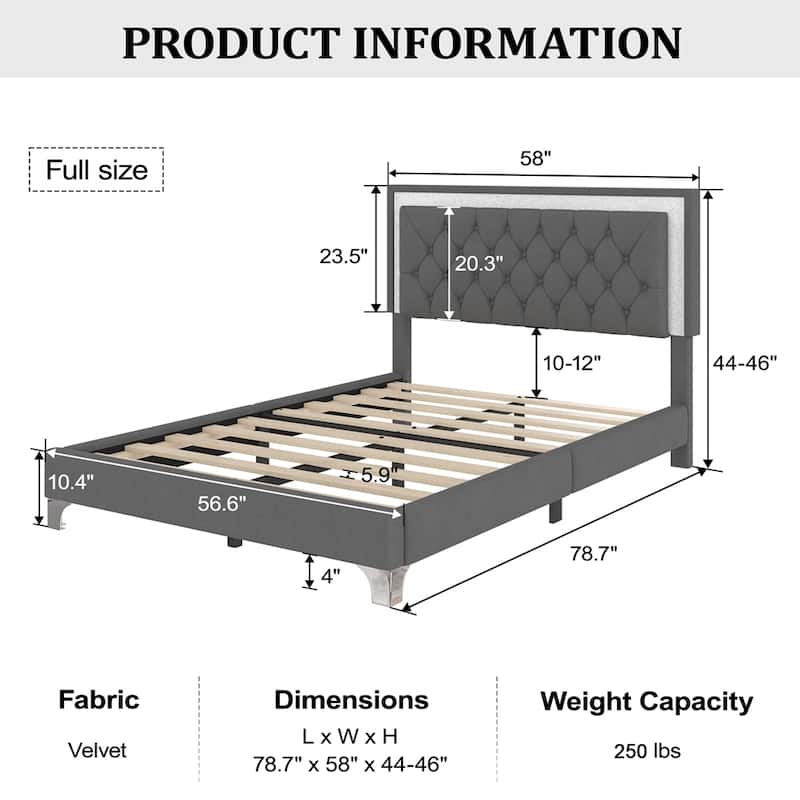 Modern Velvet Platform Bed with Tufted Headboard