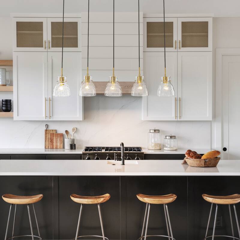 1/3/5-Light Modern Black & Gold Textured Glass Pendant Light - Adjustable Hanging Ceiling Fixture for Dining Room