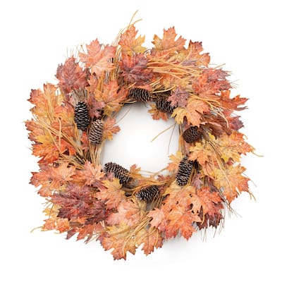 Fall Maple Leaf and Pinecone Wreath 26"D