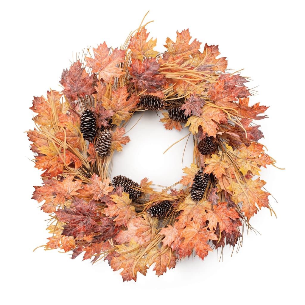 Fall Maple Leaf and Pinecone Wreath 26"D
