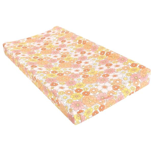 slide 1 of 1, Hudson Baby Infant Girl Changing Pad Cover, Peace Love Flowers, One Size - Peace Love Flowers Cotton - Peace Love Flowers