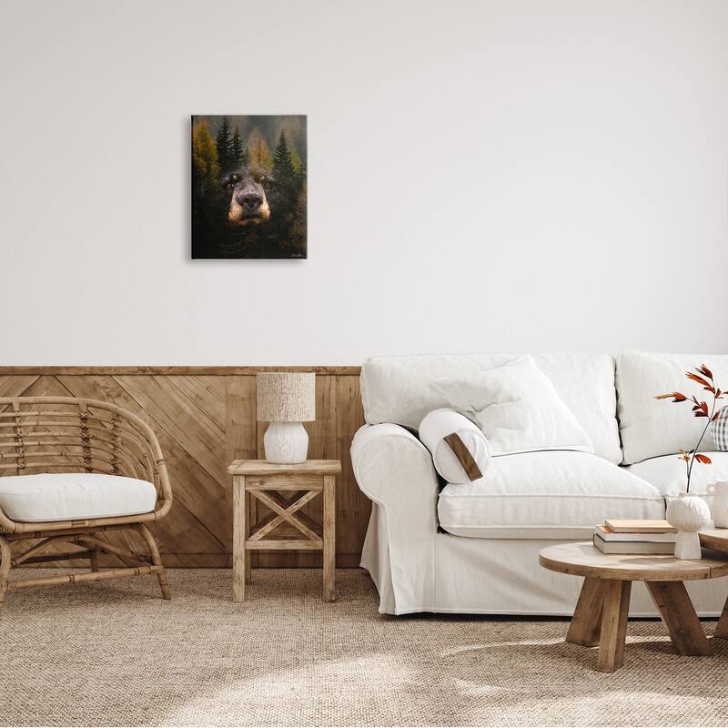 Stupell Abstract Black Bear Wilderness Pine Forest Modern Photography Canvas Wall Art - Green
