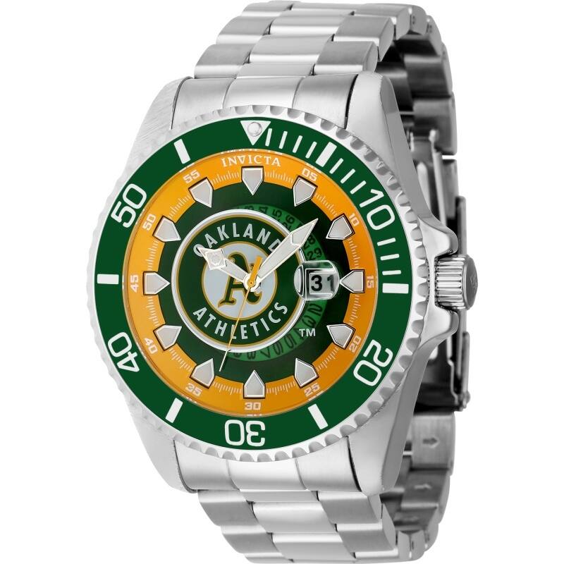 Invicta Men's 43473 MLB Oakland Athletics Quartz Multifunction Green, Yellow, Silver, White Dial Watch - Green