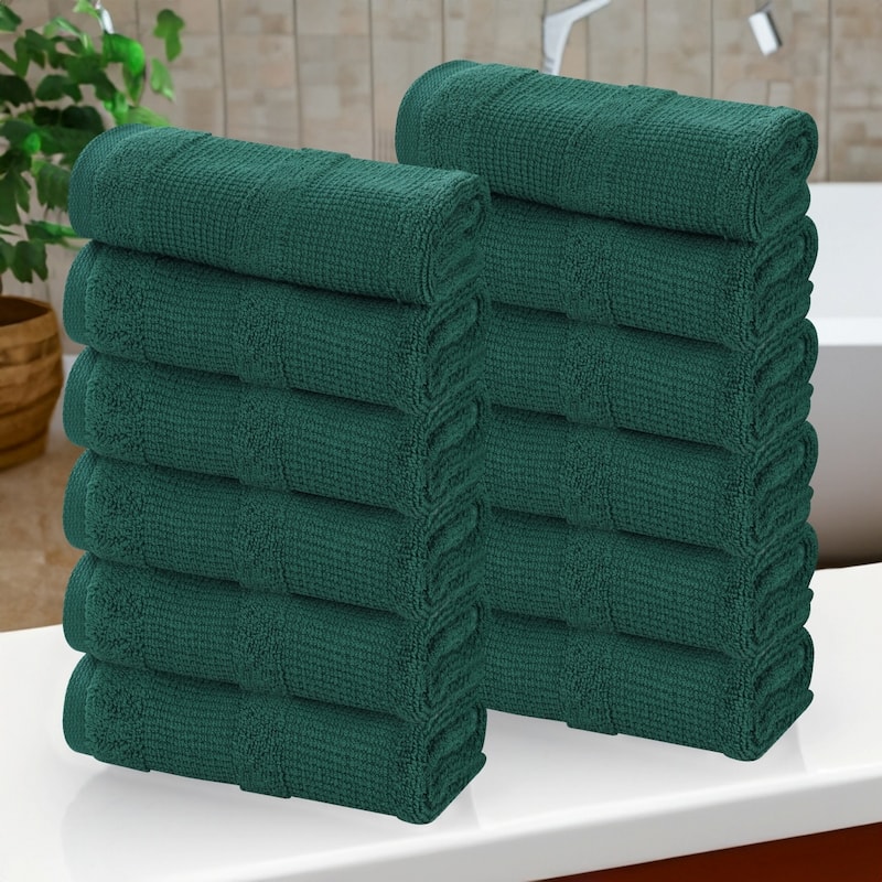 Superior Roma Cotton Ribbed Absorbent Face Towel Washcloth Set of 12