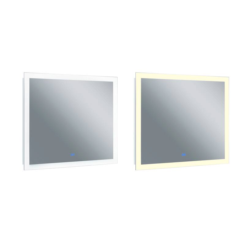 36" x 40" Abigail Matte White Rectangle LED Wall Mirror - White