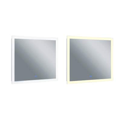 36" x 40" Abigail Matte White Rectangle LED Wall Mirror
