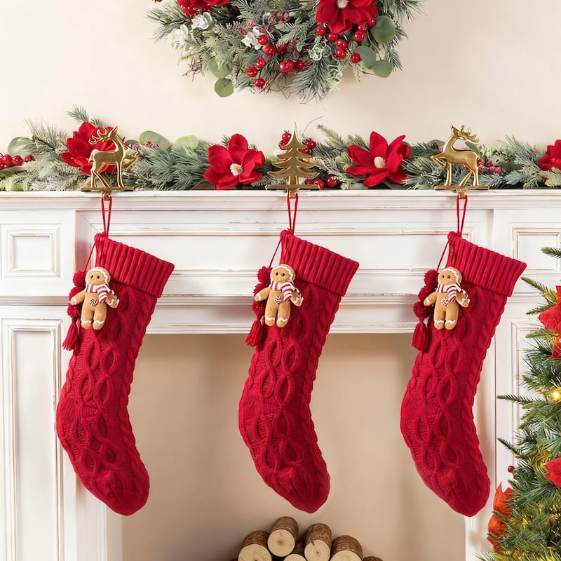 Glitzhome Resin Christmas Tree and Reindeer Stocking Holder with Stocking