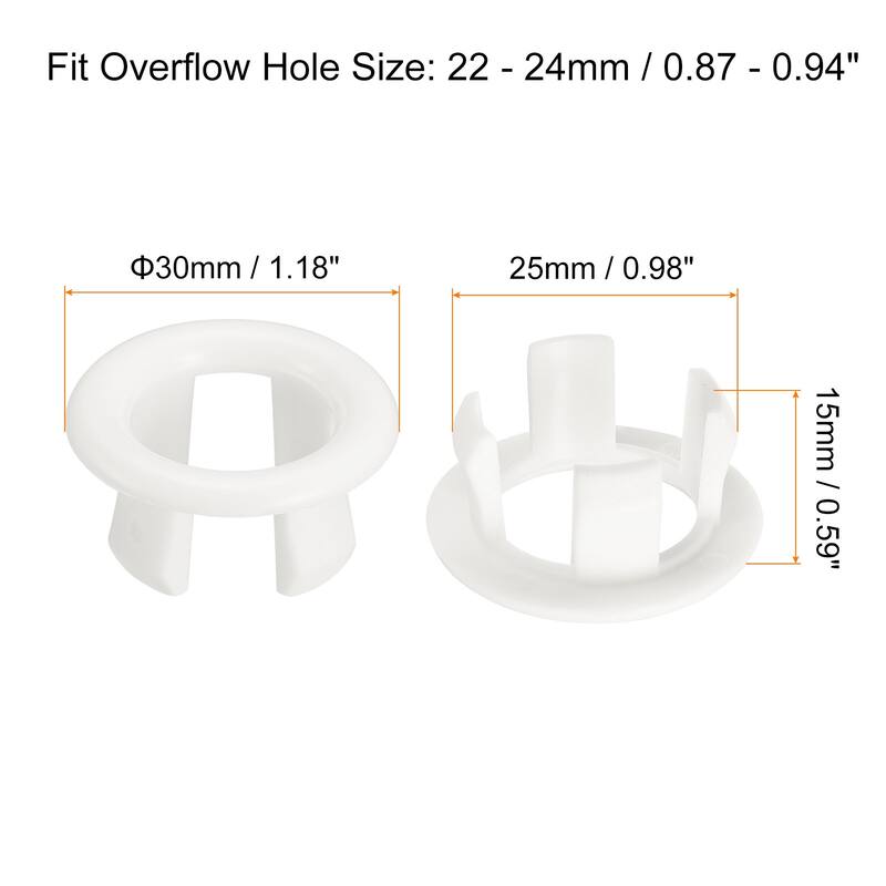 12Pcs 25mm Sink Trim Overflow Cover Ring Hole Insert in Round Caps White - White