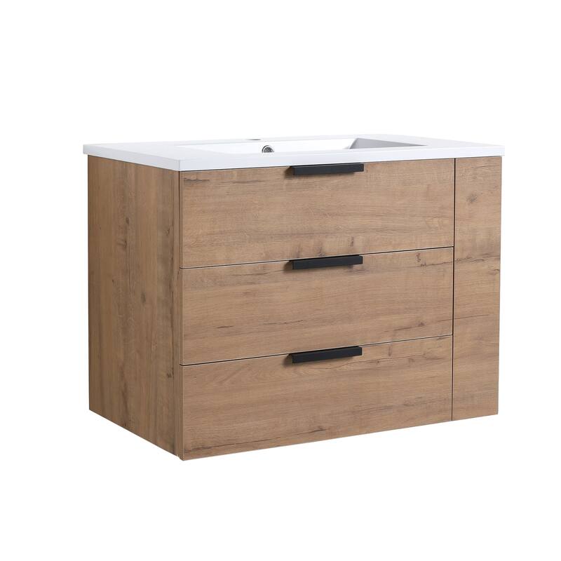 30 Inch Wall Mounted Plywood Bathroom Vanity with Resin Basin and Drawers