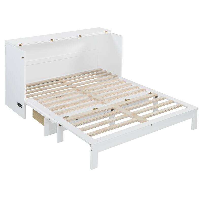 Queen Size Murphy Bed with Large Storage Drawers, USB Charging Port, and Space-Saving Design for Small Rooms