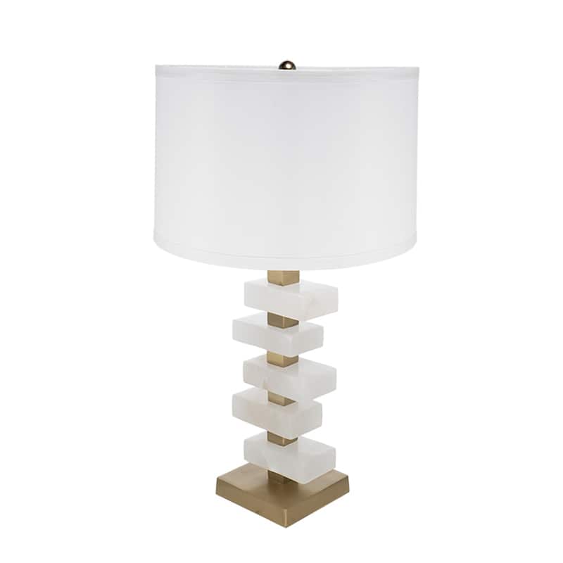 D15x26.7" White and Gold Alabaster Slab Table Lamp