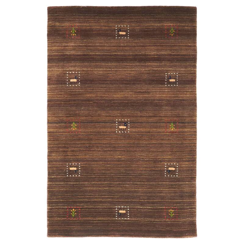 ECARPETGALLERY Hand Loomed Kashkuli Gabbeh Dark Brown Wool Rug - 3'11 x 6'0
