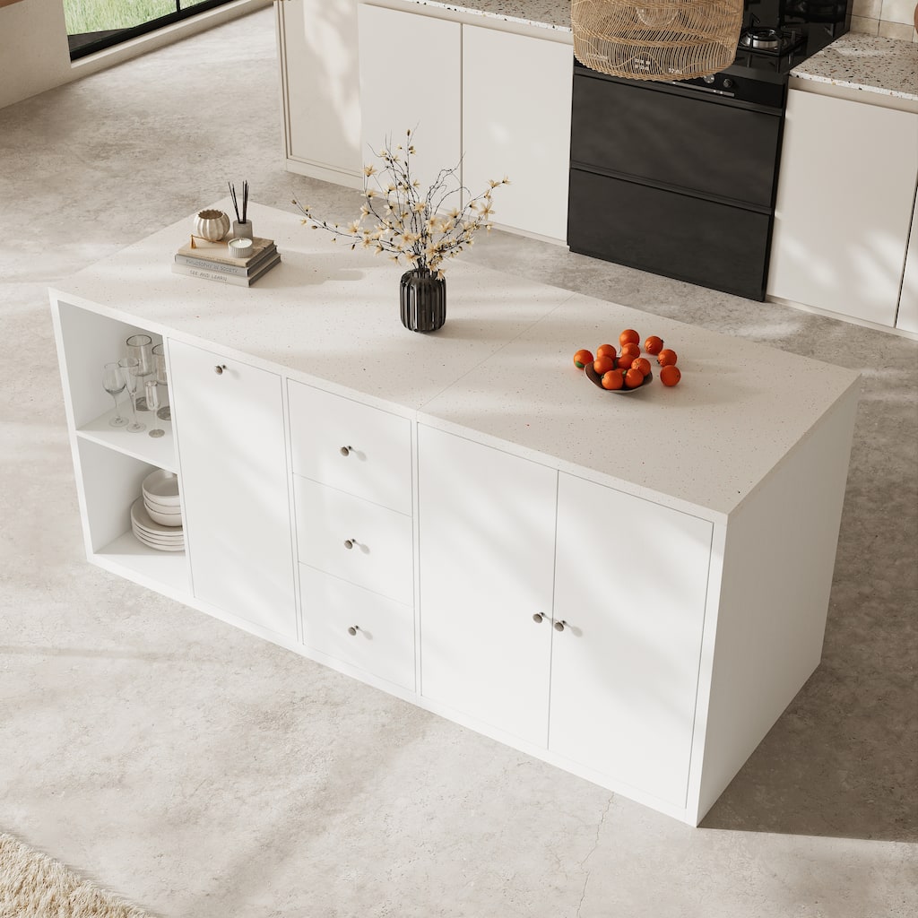 Kitchen Island Large Storage Cabinet with 10-Gallon Trash Bin Space, Sideboard Buffet Ding Table