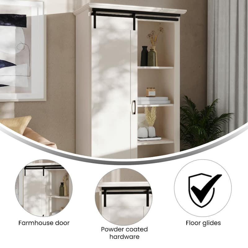 Farmhouse Storage Cabinet with Adjustable Shelves and Sliding Barn Door - 16.75"D x 36.25"W x 68"H