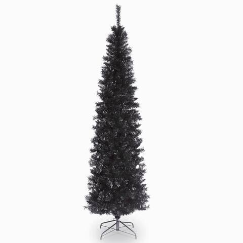 6' Pencil Black Tinsel Artificial Christmas Tree - Unlit - 6 Foot