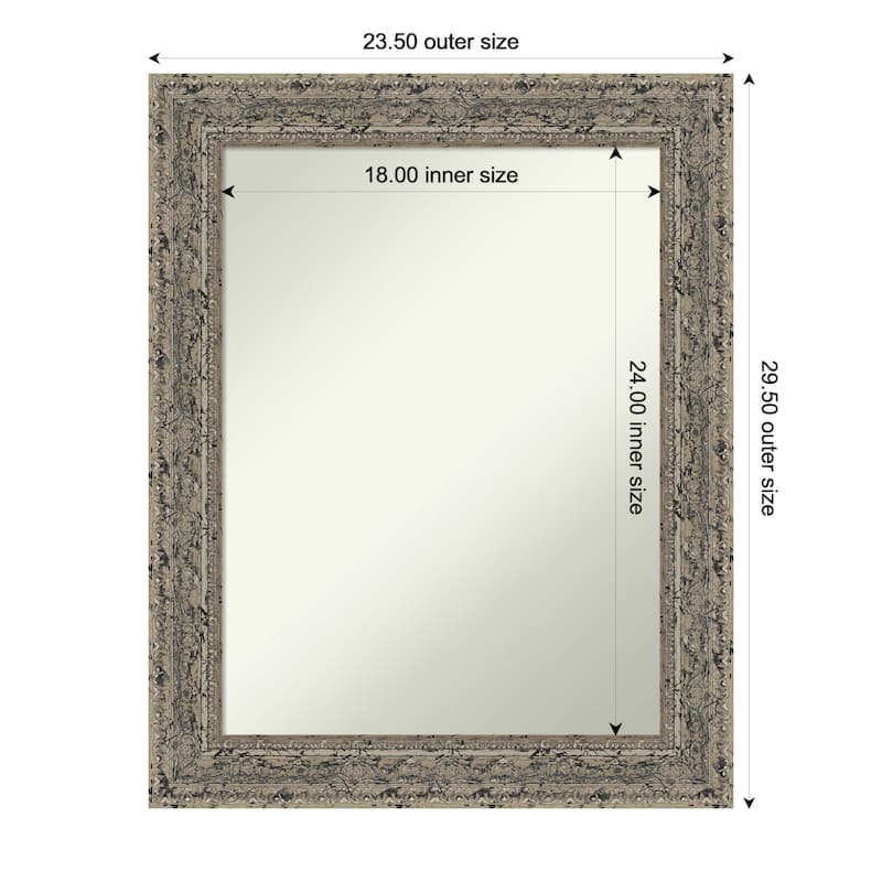 Attic Aged Non-Beveled Wood Framed Wall Mirror - 24 x 30 in - Attic Aged Silver