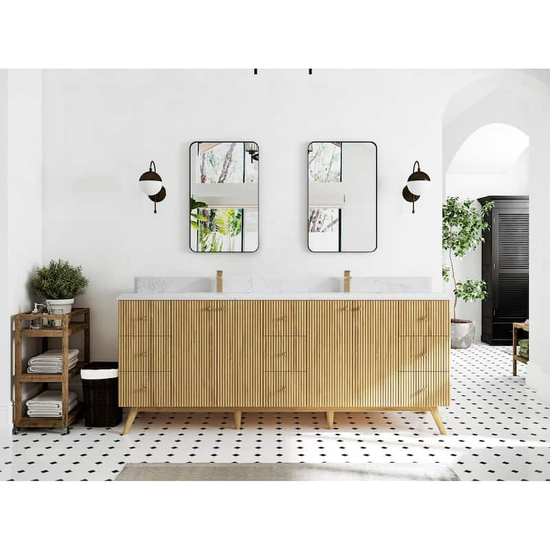 Willow Collections 84 in. W x 22 in. D Pasadena Solid Teak Double Sink Bathroom Vanity with Countertop