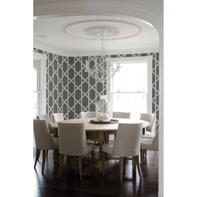 Kenneth James Mandara Charcoal Trellis Wallpaper - 20.5in x 396in x 0.025in