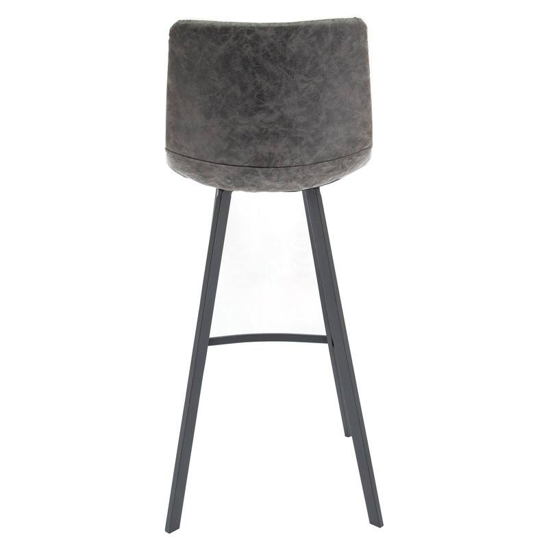 Elland Modern Upholstered Leather Bar Stool with Stainless Steel Legs, Curve Padded Seat, Built-in Footrest, and Plastic Glides