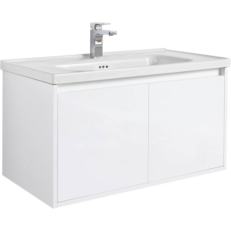 Blossom 36" Wall-Mounted Bathroom Vanity with Ceramic Sink, Soft-Close