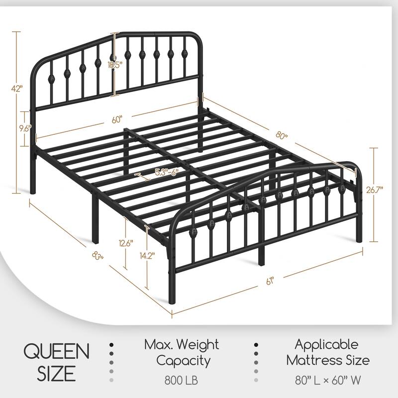 Yaheetech Bed Frame with Arched Headboard Modern Metal Bed Frame with Heavy Duty Slat Support