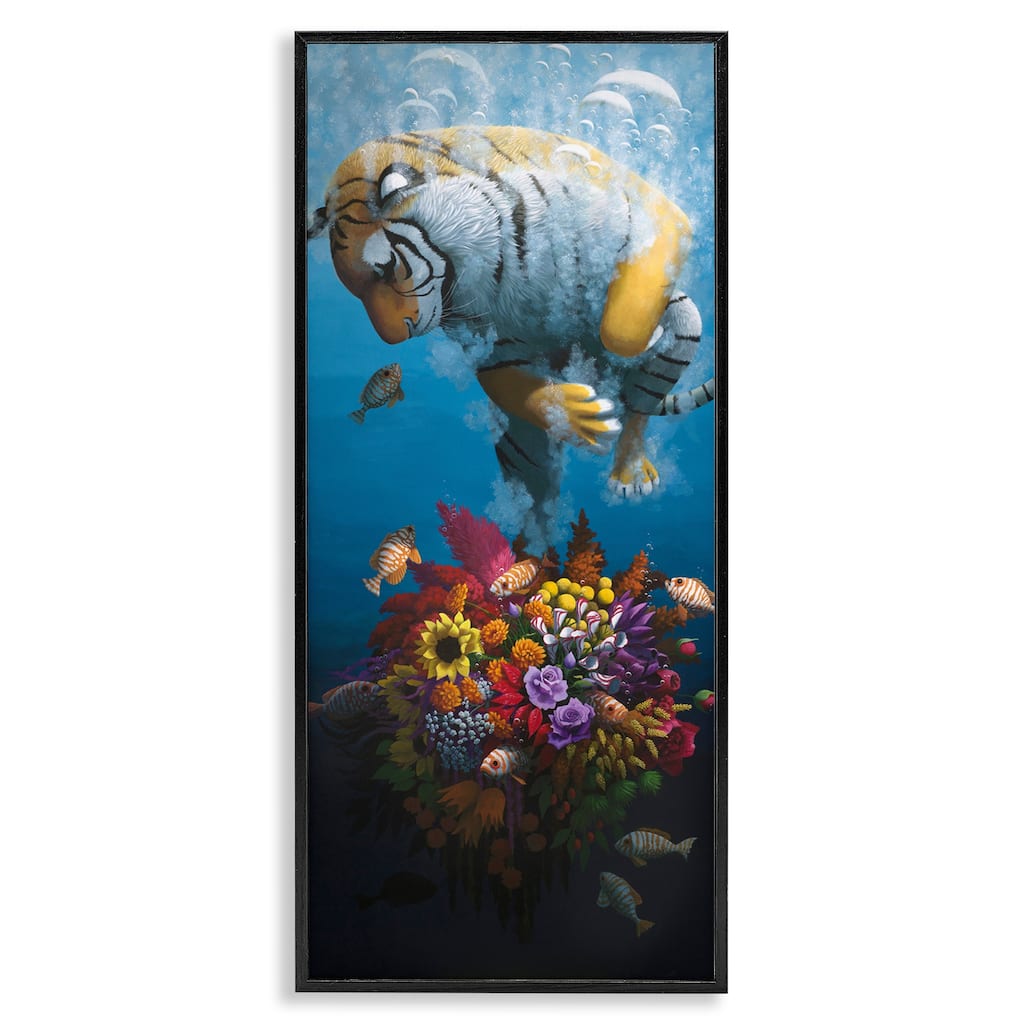 Stupell Curious Tiger & Underwater Bouquet Framed Giclee Art Design By Heather Gauthier