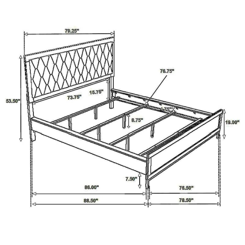 Noro California King Bed, White Melamine, Hexagonal Tufted Upholstery