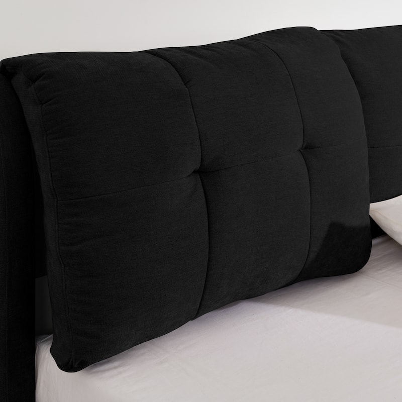 Chenille Storage Bed Frame, Hydraulic Lift Platform Bed with Under Bed Storage and Integrated Headboard, No Box Spring Needed