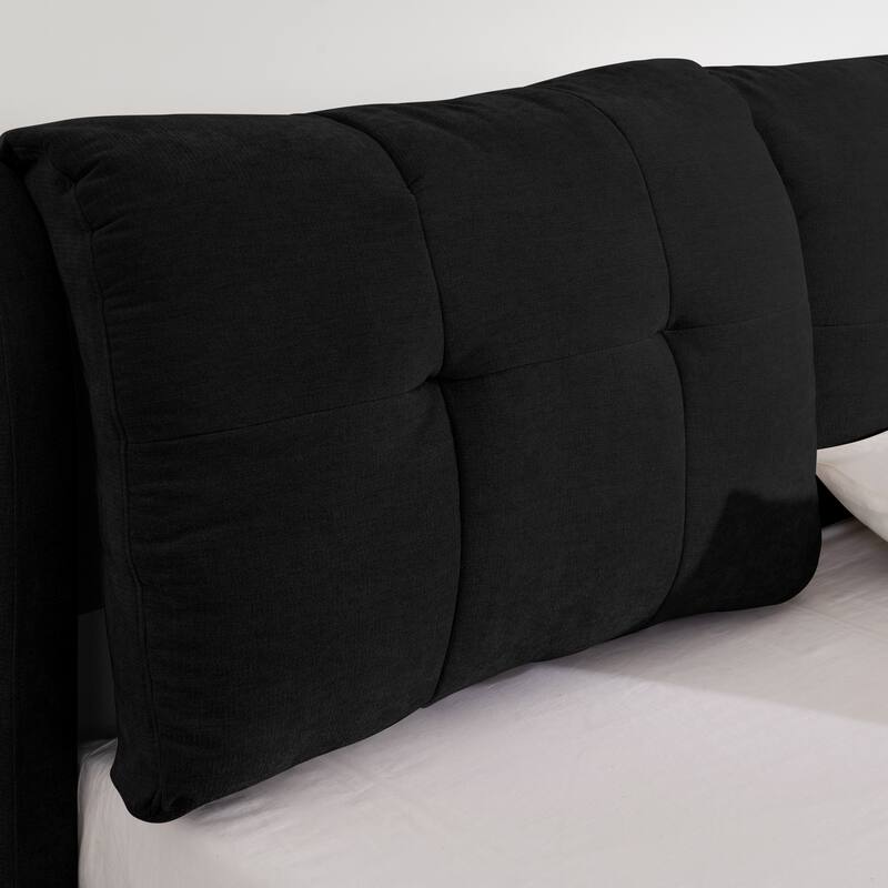 Roomfitters Queen/King Storage Upholstered Hydraulic Platform Bed with Integrated Headboard, Chenille Fabric