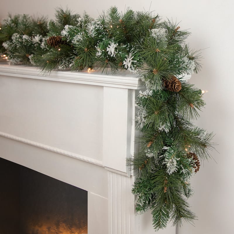 9' x 10" Snow Valley Pine Artificial Christmas Garland, Clear Lights