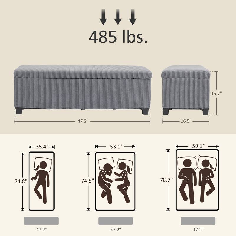 Corduroy Storage Ottoman Bench with Large Hidden Compartment Soft Foam Seat Reinforced - 47.2" W x 16.5" D x 15.7" H