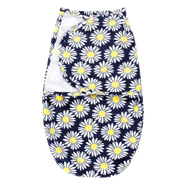 slide 1 of 1, Hudson Baby Infant Girl Plush Faux Fur Swaddle Wrap, Navy Daisy, 0-3 Months - Navy Daisy - 0-3 Months 0-3 Months - Navy Daisy