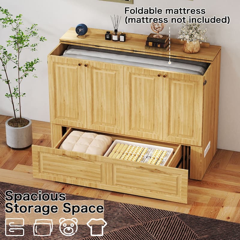 Murphy Bed Cabinet with Charging Port and Storage Drawer, White