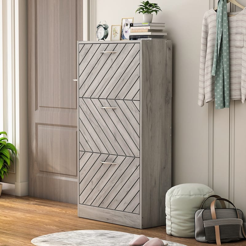 FUFU&GAGA Freestanding 3 Flip Drawers Shoe Cabinet Storage Organizer