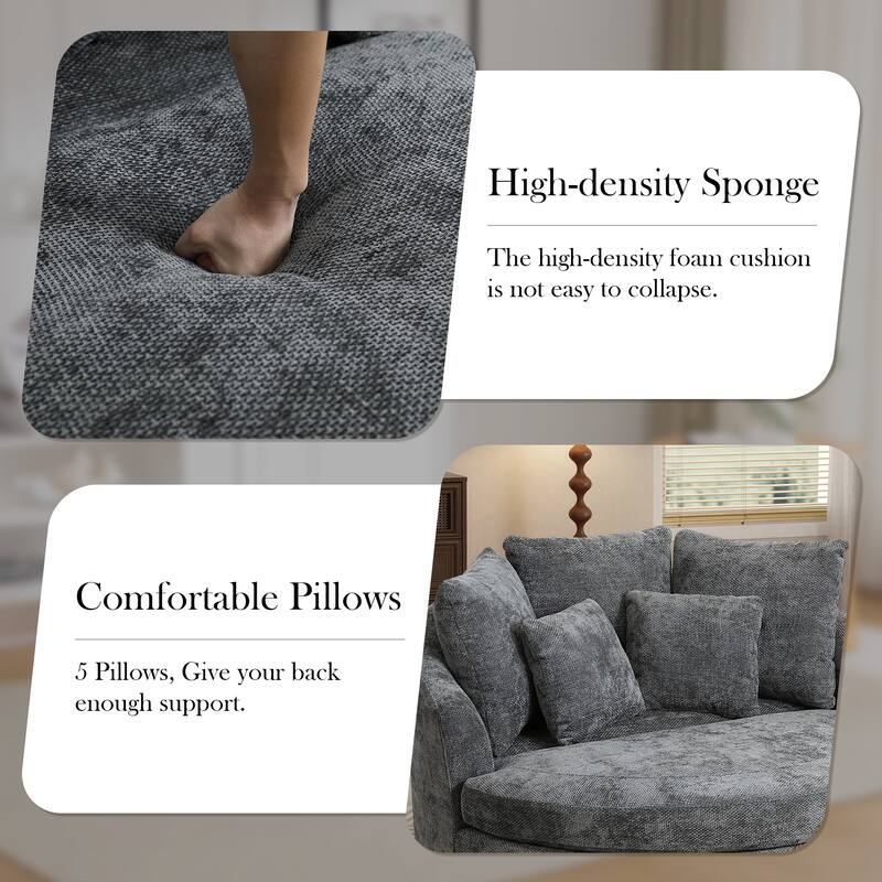 59.8''W Modern Oversized Sofa Chair, Round Accent Barrel Chair With 5 Pillows