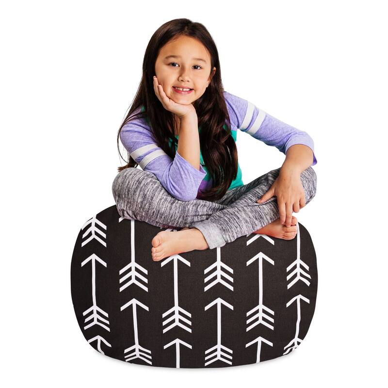 Kids Bean Bag Chair Cover Stuffed Animal Storage or Toy Organizer - 27 Inch Medium - Canvas White Arrows on Gray