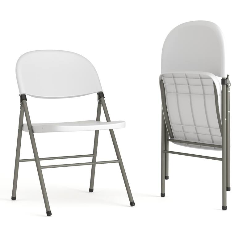 2 PK 330 lb. Capacity Plastic Folding Chair with Charcoal Frame - Granite White