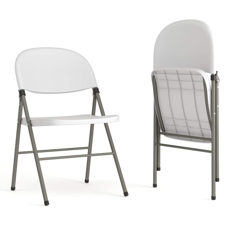 2 PK 330 lb. Capacity White Plastic Folding Chair with Gray Frame