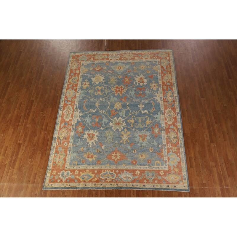 Hand Knotted Oriental 100% Wool Carpet Transitional All-Over Navy Blue & Blues Oushak Area Rug - 10' 8'' X 8' 0''