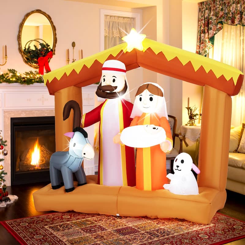 6 FT Christmas Inflatables Nativity Scene Decoration w/ LED Lights